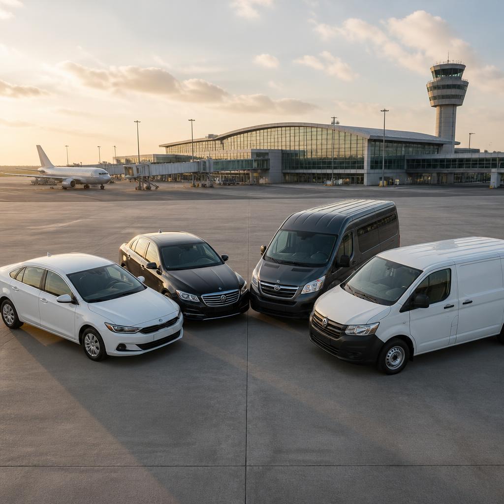 Cars and vans available for rental near an airport